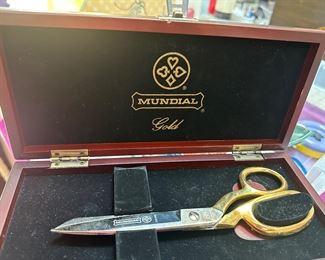 Mundial Gold sewing scissors in case