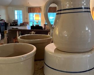 salt glazed pitcher and bowls