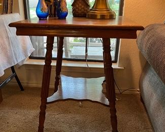 Victorian turned-leg parlor table, two available