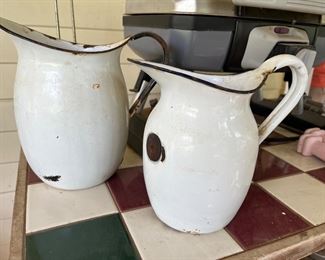 white enameled water pitchers
