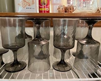 smoked gray stemmed tea glasses