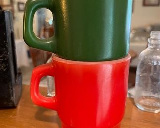 Vintage Anchor Hocking red and green mugs