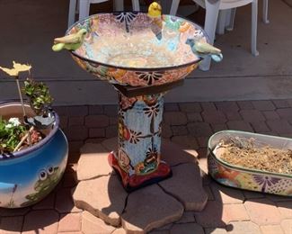 Taravela bird bath and pottery