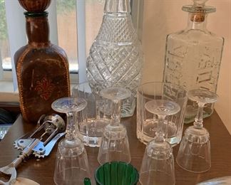 Vintage glass decanters and glasses