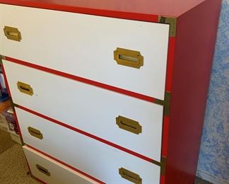 Red and white tall dresser