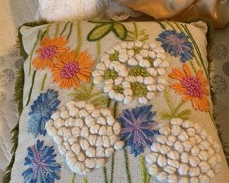 Vintage embroidered throw pillow