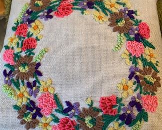 Vintage embroidered throw pillow