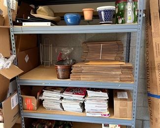 Item 14 - Item 19  - There are 6 shelf units total that look like this - adjustable metal with the press board insert for the shelf. Each unit is $50 each. SHELF only - does not include items on the shelves