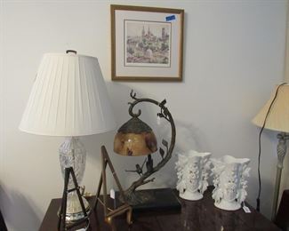 lamp, art, easels, unique bird lamp and vases
