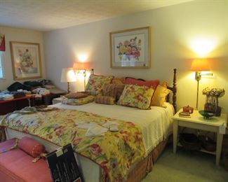 King sized bed with nice side tables, Ragland paintings, 