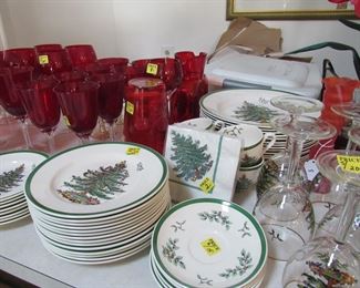 Spode and red glassware