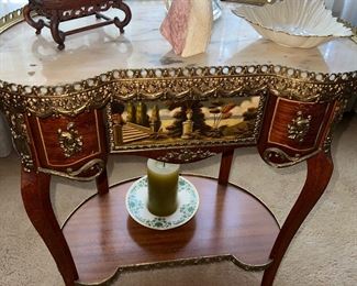 Adorable French Louis XV Style Painted marble topped table 
