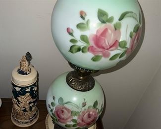 Hurricane Parlor Lamp (Fostoria?)  hand painted globe $175