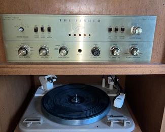 THE FISHER Stereo Master Control Amplifier X-202-b and Garrard Turntable with University Speakers