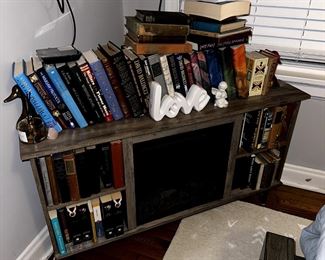 Corner TV Stand with Fireplace and LOTS of books