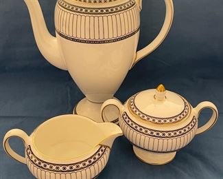 Wedgwood Colonnade pattern coffee pot w/creamer and lidded sugar dish
