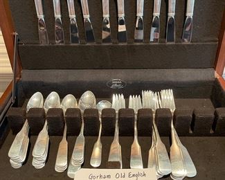 Gorham Old English Tipt sterling flatware: 10 five piece place settings 