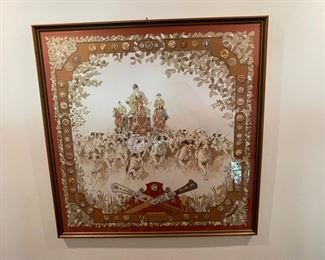 framed vintage Hermes scarf designed by Hallo & Vauzelles 1968