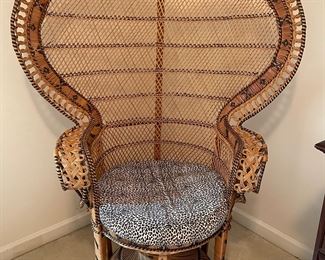 grand mid century woven rattan peacock chair 