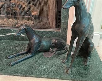 fabulous vintage patinated brass whippet dog sculptures 