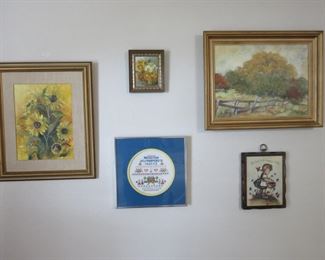 Artwork including original oil paintings by local artist.