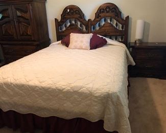 Solid wood headboard and night stand.  Frame and mattress, and comforter included, if wanted.