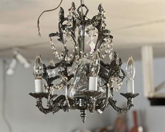 Vintage five -arm small crystal light fixture (made in Spain)
