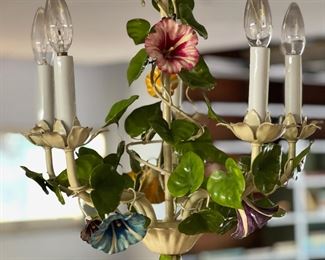 Small floral tole five-arm light fixture (made in Italy)