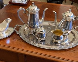 Silver colored tea serving set
