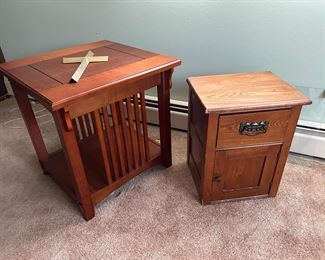 Mission Oak style end table and a section from and antique Gentleman's dresser.