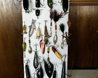 A closer view of the various fishing lures.