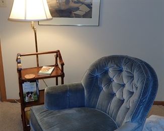 BLUE SIDE CHAIR - BOOK STAND LAMP TABLE