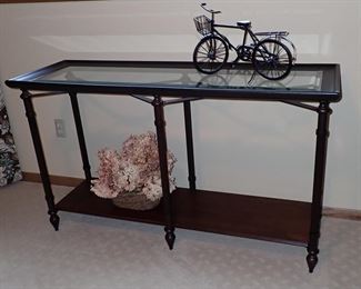 GLASS TOP SOFA TABLE - METAL BIKE