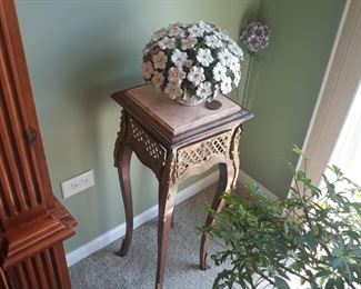 Vintage plant stand with marble top