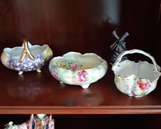 Hand painted porcelain  baskets and bowls 