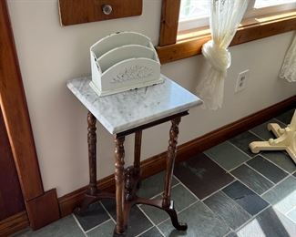 Marble top plant stand, painted mail organizer