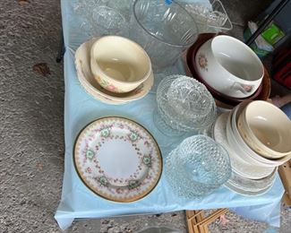 Cut glass, pottery bowls, Cobalt blue dishes