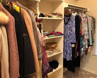 womens clothing (e.g., dresses, coats, scarves, gloves, some vintage purses)