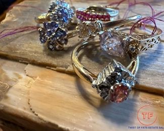 Large Collection of 14K GOLD Rings with Semi-Precious Stones