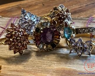 Large Collection of 14K GOLD Rings with Semi-Precious Stones