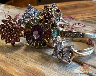 Large Collection of 14K GOLD Rings with Semi-Precious Stones