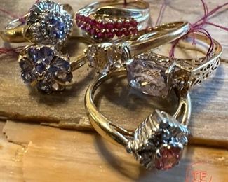 Large Collection of 14K GOLD Rings with Semi-Precious Stones
