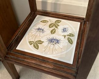 Vintage Wood and Tile Two Tier Plant Stand