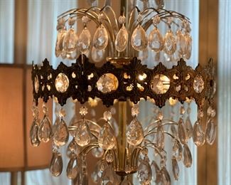 1960's Brass Crown Chandelier with Four Tier Glass Prisms