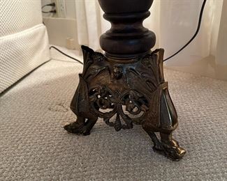Antique Wood Side Table with Figural Dragon Brass Base