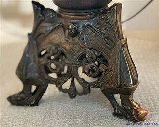 Antique Wood Side Table with Figural Dragon Brass Base