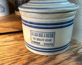 Antique REDWING Advertising Blue Band Crock HUMPHREY NEBRASKA