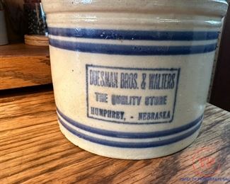 Antique REDWING Advertising Blue Band Crock HUMPHREY NEBRASKA