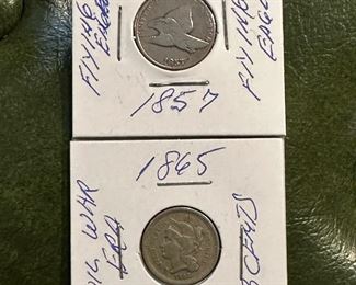 1857 Flying Eagle Penny and 1865 3 Cent Nickel