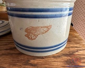 Antique REDWING Advertising Blue Band Crock HUMPHREY NEBRASKA